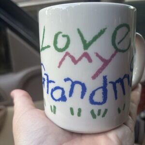 Vintage Coffee Mug‎ Cup "I Love My Grandma" And Multi Color Drawing